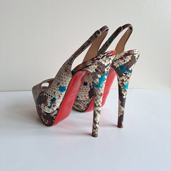 Christian Louboutin Python Leather Lady Peep Toe Platform Slingback Size 37.5 - Picture 10 of 16